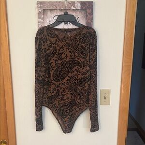 37 orchard Brown and black Paisley Long Sleeve Bodysuit